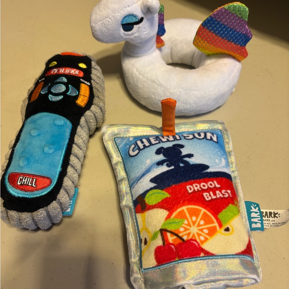 BARK Plush Toy Set - Multicolor and two others.